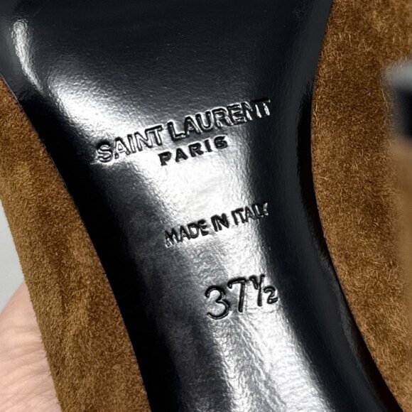 Saint Laurent Zoe 105 Suede Pointed Toe Stiletto Heel Pump Brown - Picture 11 of 13